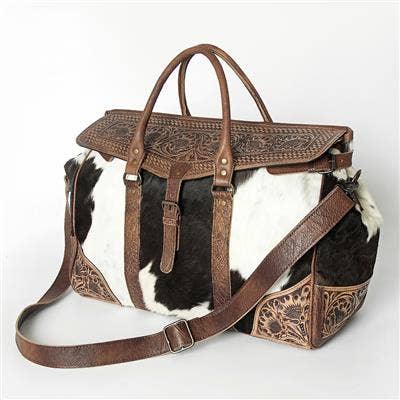 Tooled Leather & Hair on Hide Duffel Bag