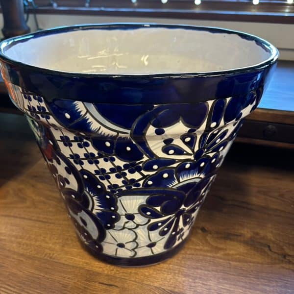 Handpainted Tall Blue Talavera Large Plant Holder