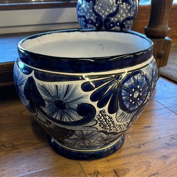 Handpainted Round Blue Talavera Large Plant Holder