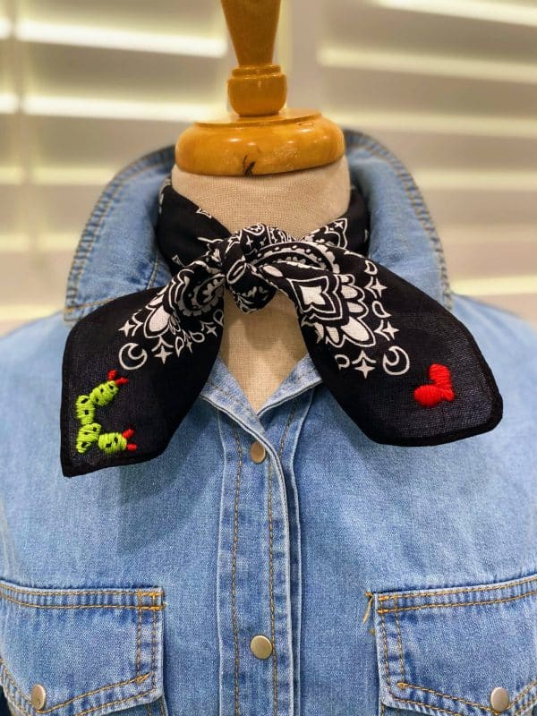 Embroidered Cactus ❤️ Bandana: Black