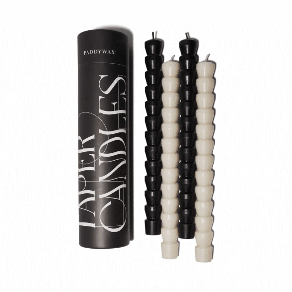 Paddywax Taper Candles Shaped Unscented Dinner Candle Set, 9.8-Inch, Black & White