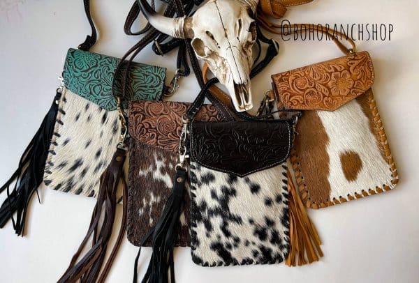 Phone Crossbody Western Tooled Leather Phone Mobile Purse: Black Leather