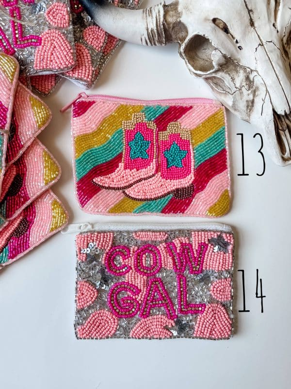Western Beaded Coin Money Pouch: 14 - COW GAL PINK
