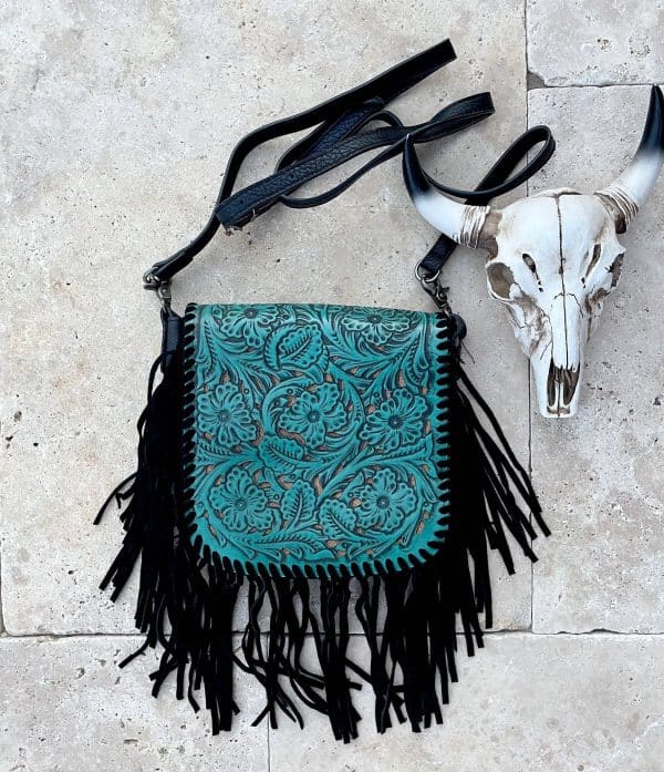 THE LEXIE CROSSBODY - TURQUOISE/ BLACK - Laser Cut Purse: MEDIUM