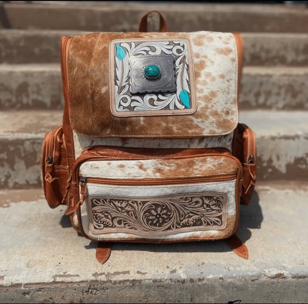 Leather + Hide Backpack With Turquoise Stone