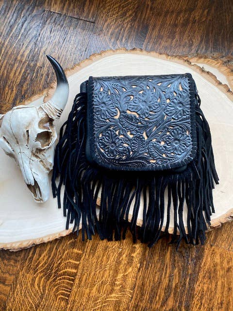 THE LEXIE CROSSBODY - BLACK - Laser Cut Crossbody Purse: Small