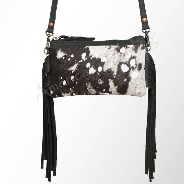 Acid Wash Cowhide Crossbody - Black