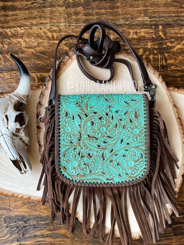 THE LEXIE CROSSBODY- DISTRESSED TURQUOISE- Laser Cut Purse: Small