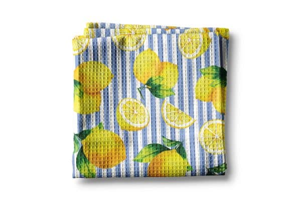 Lemon Stripe Citrus Summer Fruit Market Kitchen Towel Waffle