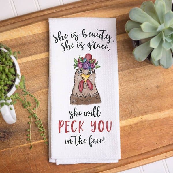 Funny Chicken Kitchen Towel, Farm Dish Towel, Tea Towel: Transparent Cellophane Sleeve