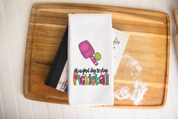 Pink Play Pickleball Towel, Waffle Weave Kitchen Towel: Transparent Cellophane Sleeve with Hanger Flap