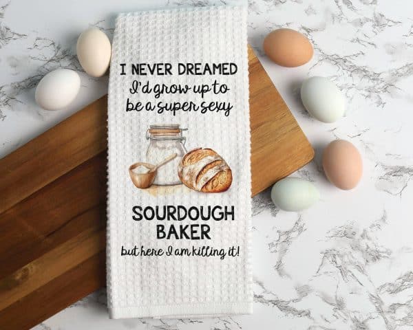 Funny Sourdough Dish Towel Waffle Weave Kitchen Bread Baking: Transparent Cellophane Sleeve