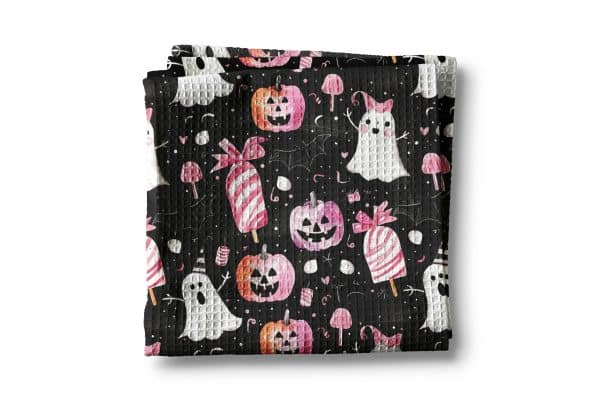 Ghost Smiles Halloween Fall Collage Kitchen Towel Waffle