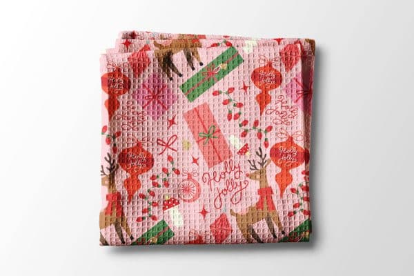 Christmas Retro Kitchen Tea Towel Waffle Holiday Baking: Transparent Cellophane Sleeve