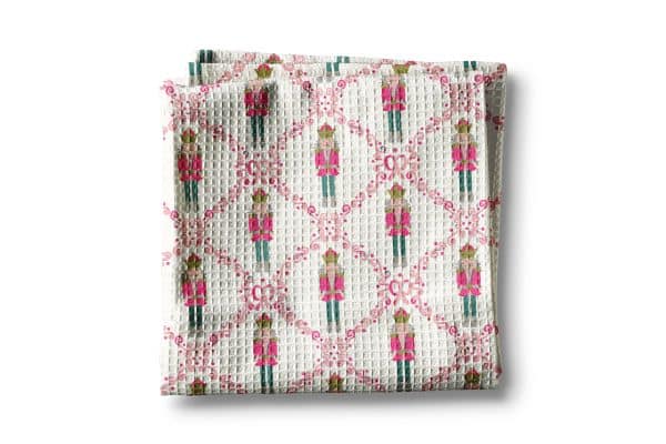 Nutcracker Pink Chinoiserie Christmas Kitchen Towel Waffle