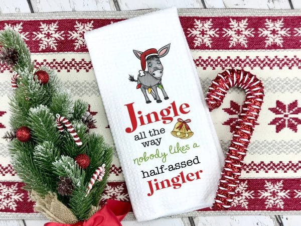 Funny Donkey Christmas Towel, Farm Animal Holiday Decor: Transparent Cellophane Sleeve