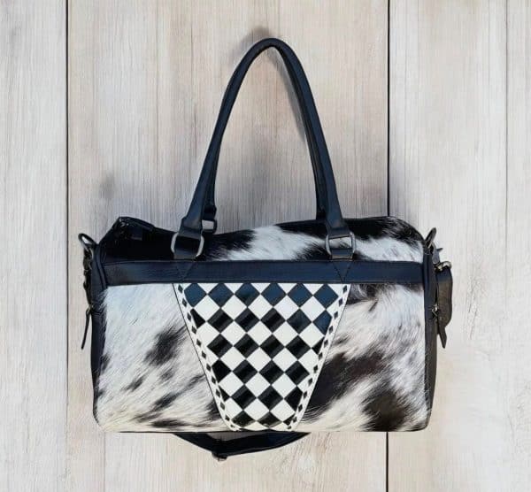 Black + White Leather And Cowhide Small Tote Bag