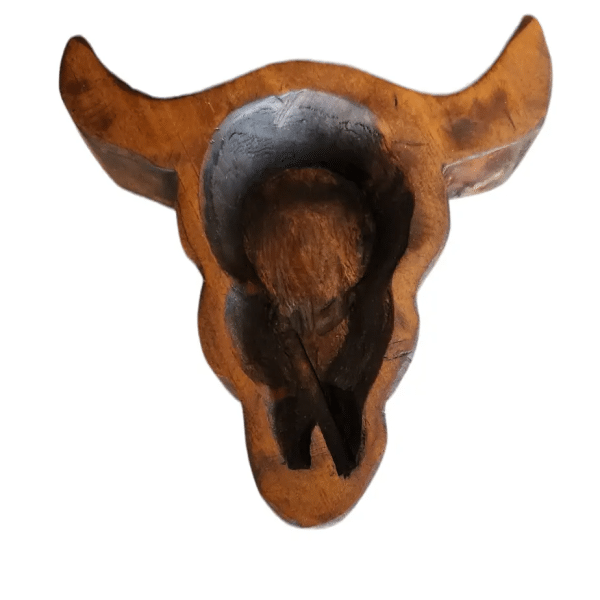 Wood Cow Skull Dough Bowl