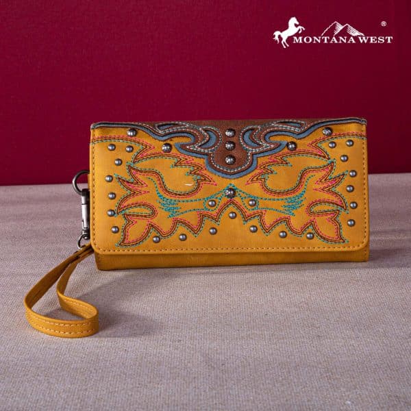 Montana West Embroidered Mustard Wallet