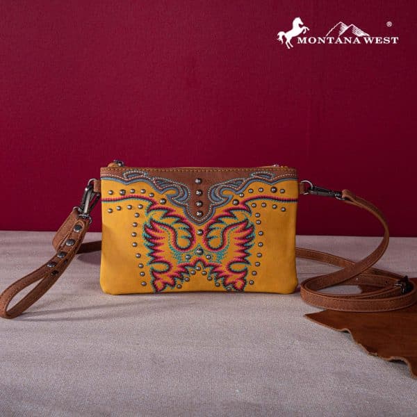 Montana West Embroidered Mustard Wristlet