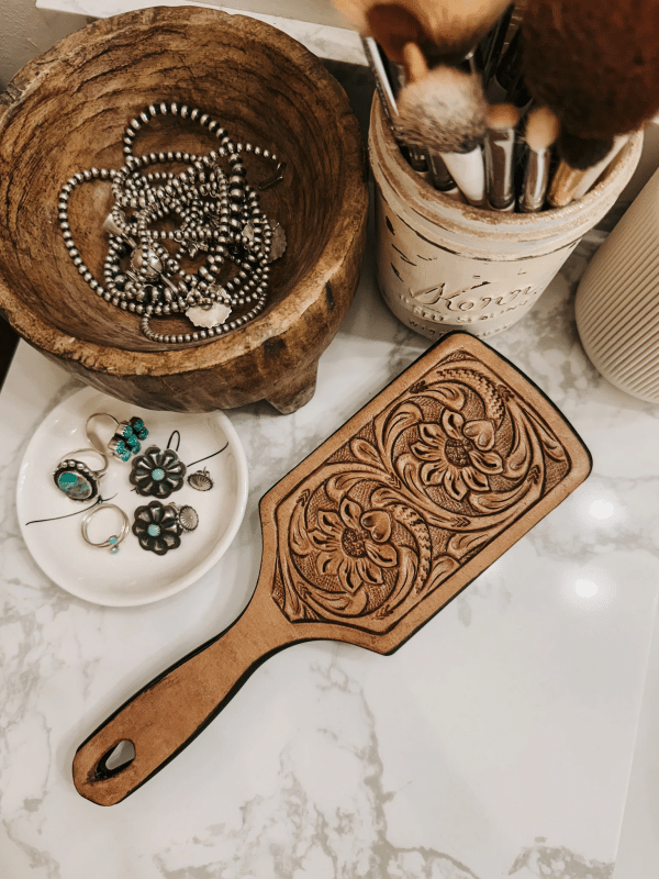 Tooled Leather Hair Brush