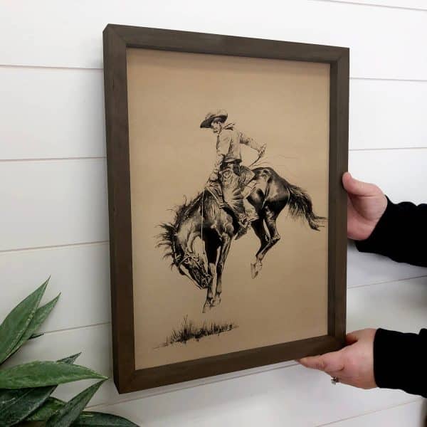Ride 'Em Cowboy - Cowboy Canvas Art - Wood Framed Wall Art: 12x18" Medium Canvas Art with Thick Wood Frame