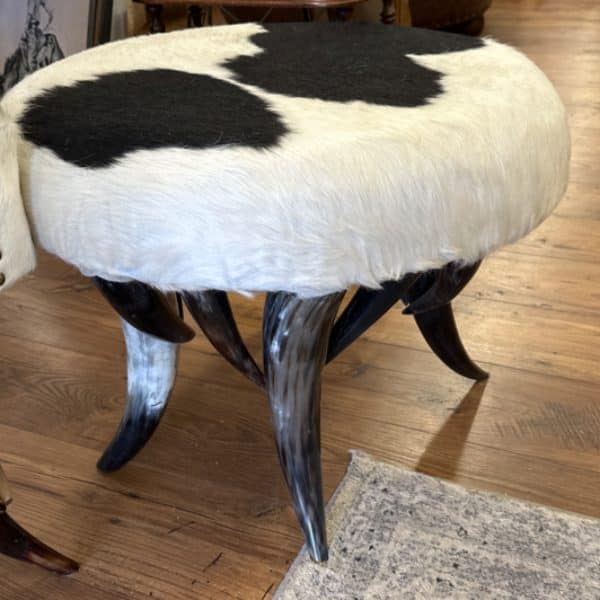 Cowhide And Horn Round Bench