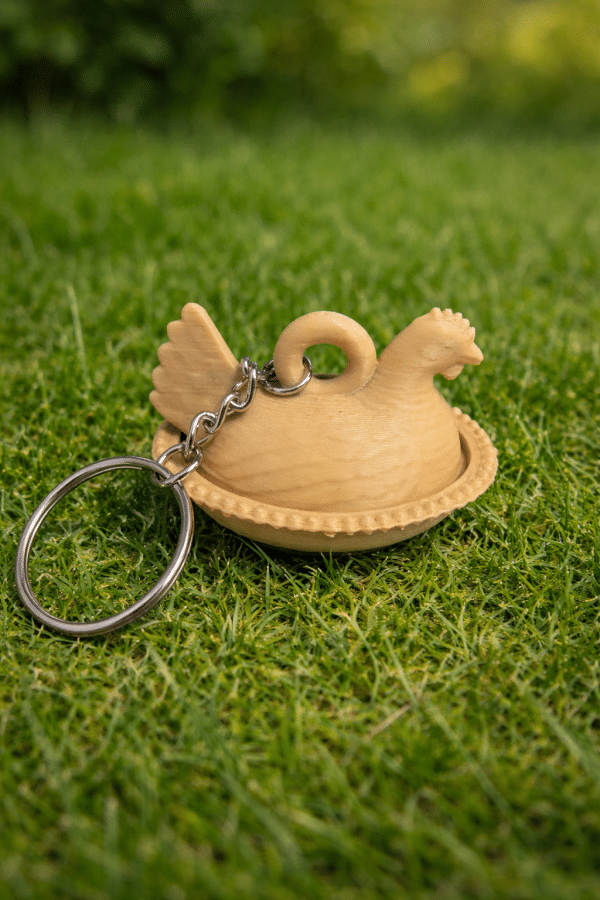 Hen On Nest Key Chain: White