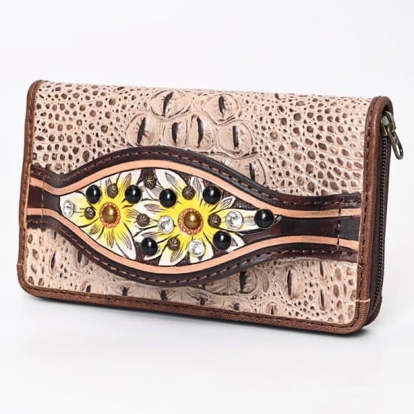 Sunflower Studded Crocodile Clutch