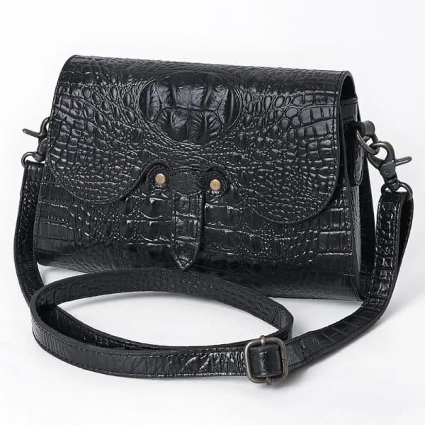 Black Crocodile Embossed Leather Crossbody Bag