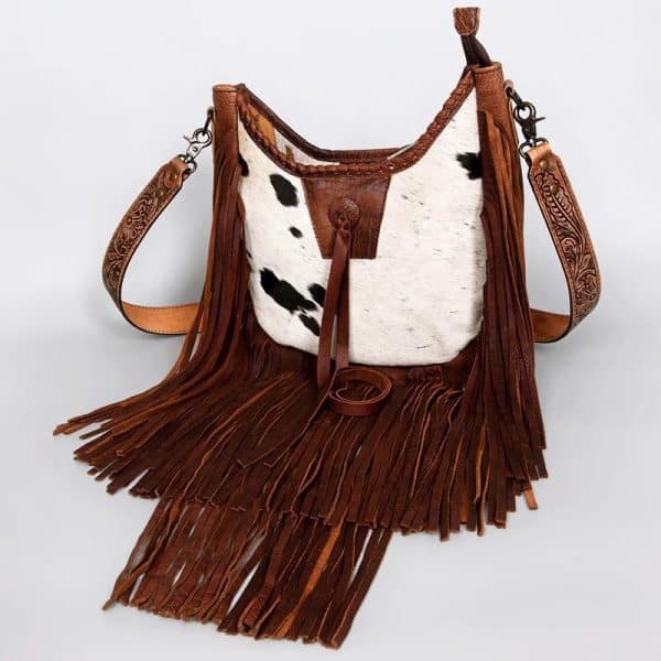 American Darling Western Hobo Bag with Fringe and Hair-On Hide