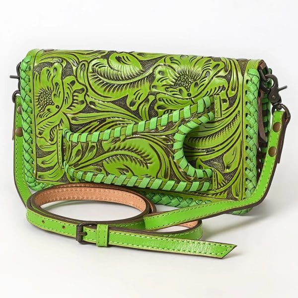 Green Hand Tooled Leather Clutch Bag
