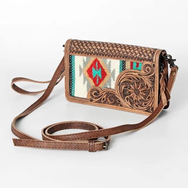 Hand Tooled Leather with Woven Saddle Blanket Insert Purse