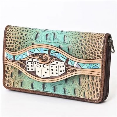 Rolling Dice Crocodile Embossed Leather Clutch