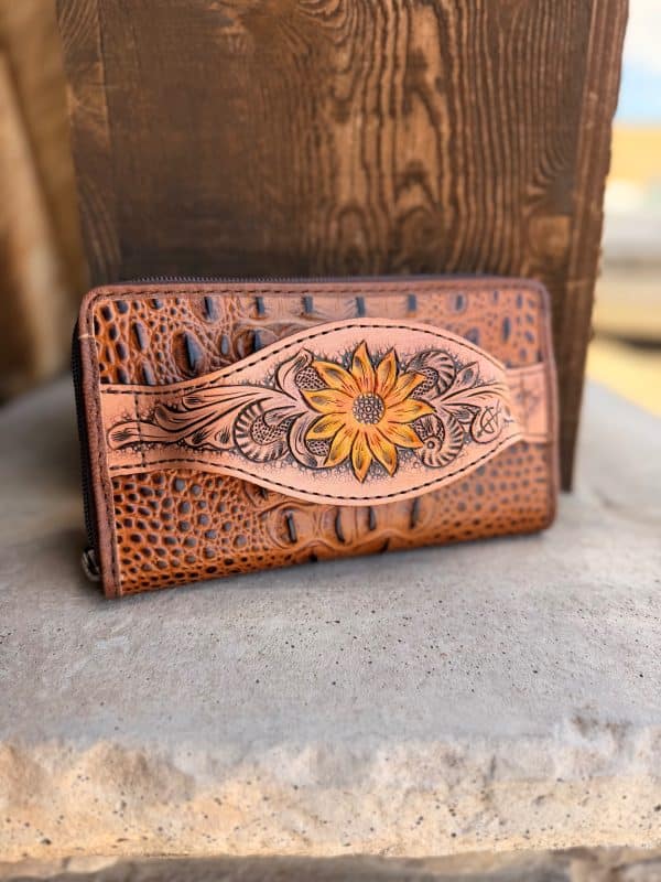 Sunflower Crocodile Embossed Leather Clutch