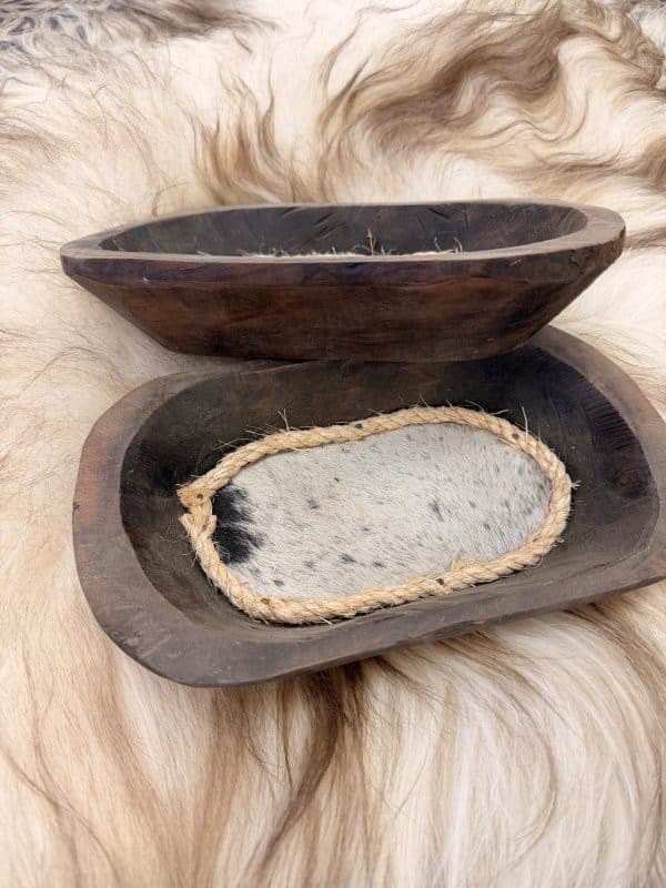 Mini Wood Bowl with Assorted Cowhide and Rope