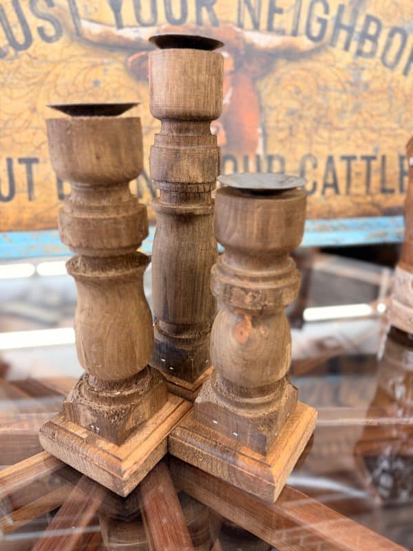 Brown Wood Candlesticks Set of 3
