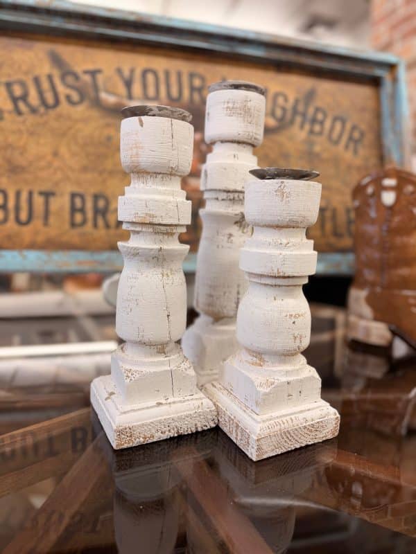 White Wood Candlesticks Set of 3