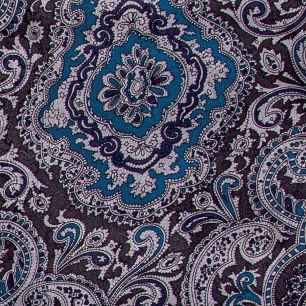 Blue and Silver Paisley Jacquard Silk Scarf - 42'