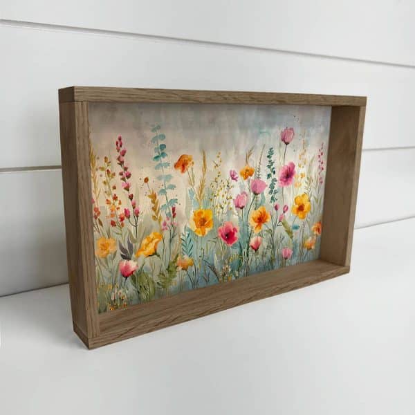 Colorful Wildflowers - Wildflower Canvas Art - Wood Framed: 6x10" Mini Canvas Art with Wood Box Frame