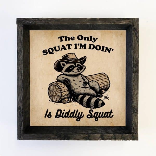 Raccoon Diddly Squat - Cute Raccoon Canvas Art - Wood Framed: 6x6" Mini Canvas Art with Wood Box Frame