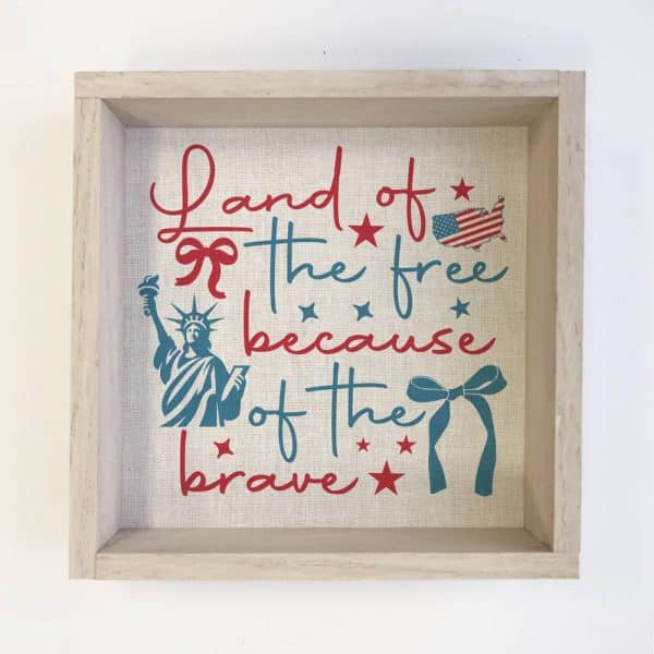 Land of the Free America Bow - Farmhouse 4th of July Decor: 6x6" Mini Canvas Art with Wood Box Frame