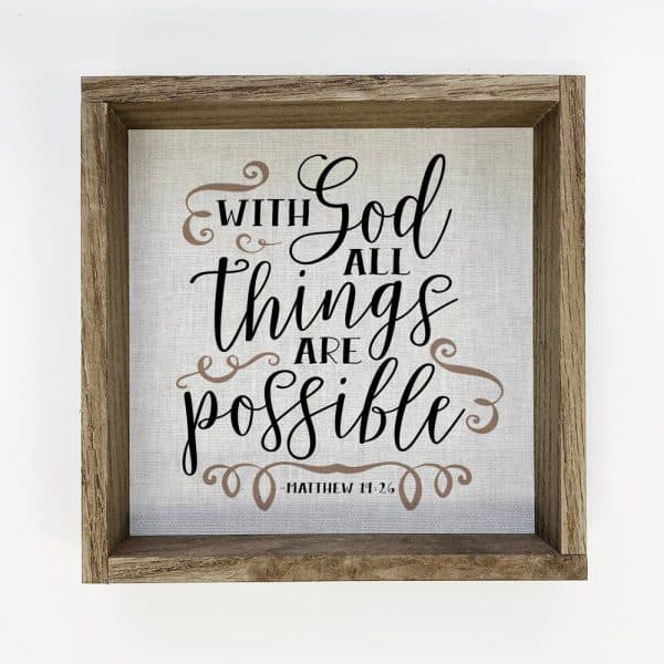 With God All Things Are Possible Wall Art - Scripture Canvas: 6x6" Mini Canvas Art with Wood Box Frame