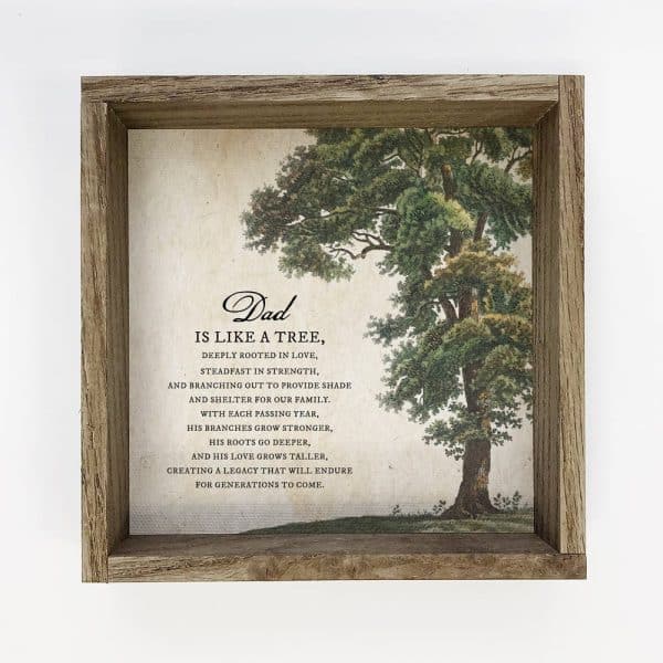 Dad is Like a Tree - Fathers Day Gift - Dad Poem with Frame: 6x6" Mini Canvas Art with Wood Box Frame