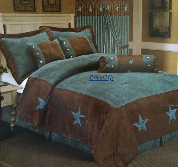 Western Embroidered Star Suede 7 Piece Comforter Set