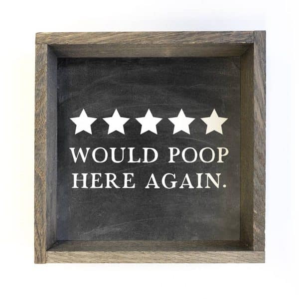 Funny Bathroom Sign- Would Poop Here Again- Quote Sign: 6x6" Mini Canvas Art with Wood Box Frame