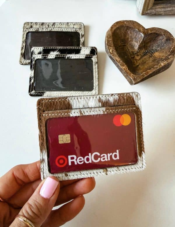 Western Cowhide Clear ID Pouch Credit Card Holder: BLACK + WHITE COWHIDE