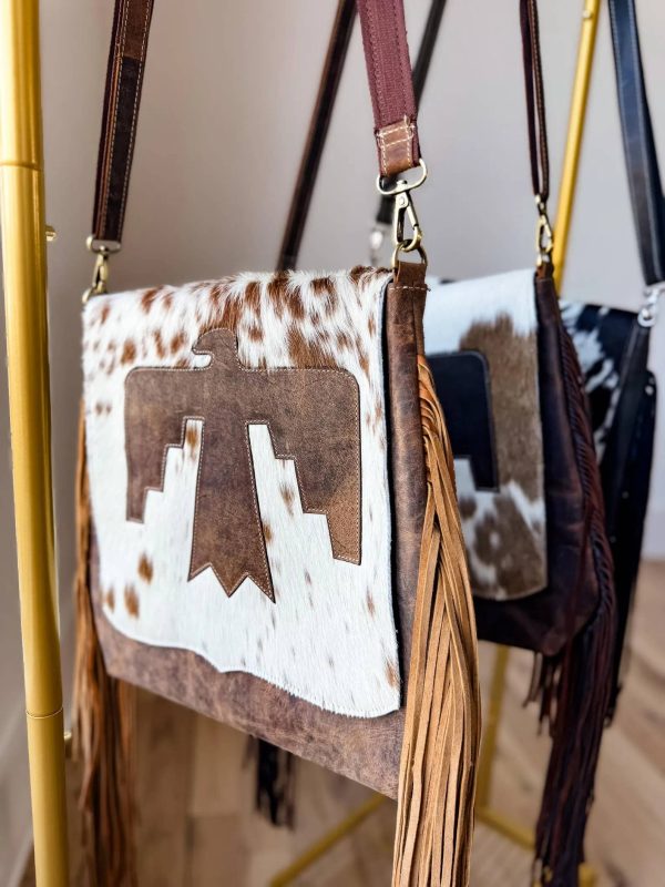 ALEXA THUNDERBIRD CROSSBODY | Western Cowhide Leather purse: Black Leather