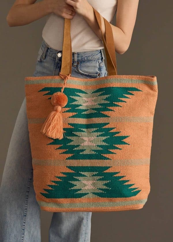 Orange, Green & Pink Aztec Tote