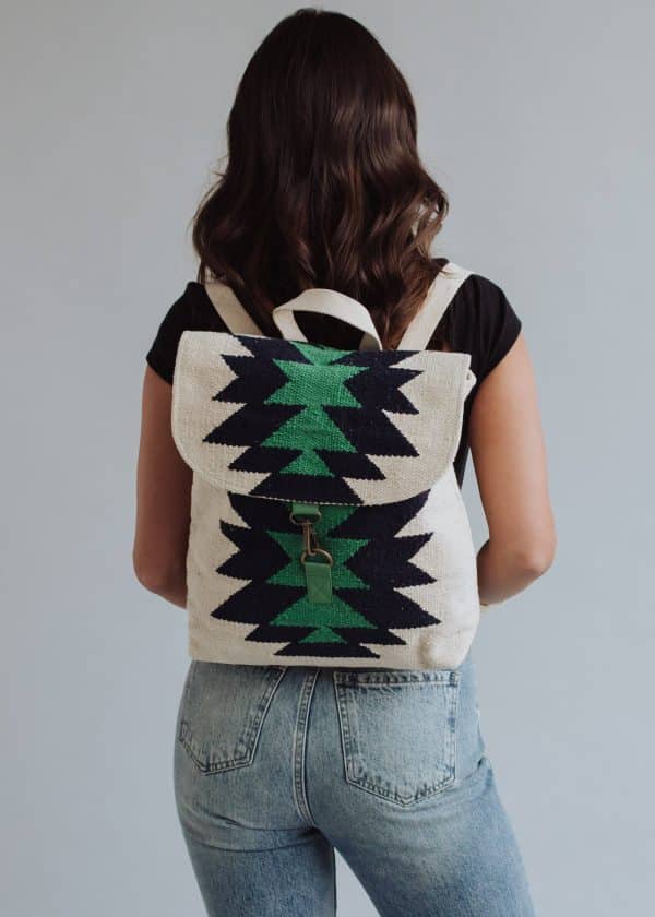Cream, Navy & Green Aztec Backpack